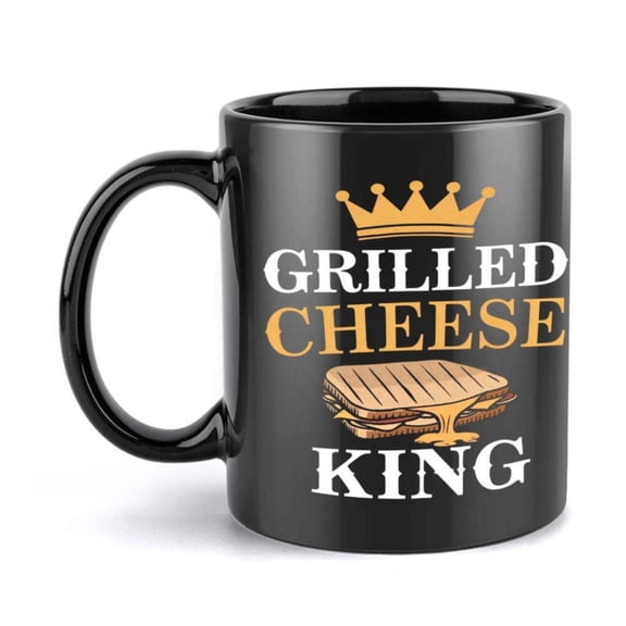 1pc Grilled Cheese King Ceramic Coffee Mug 11oz Black with Golden Crown Sandwich Design Friends Family Ideal All Seasons Food Safe Hand Wash Only Coffee Bar Accessories