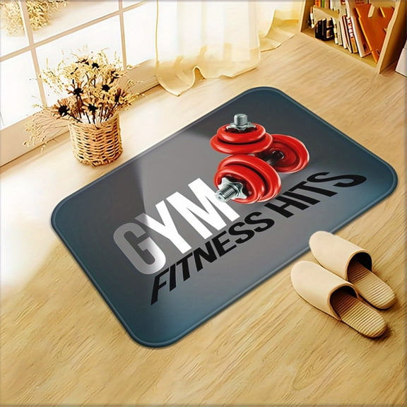 1pc of Gym Fitness Logo Design Door Mat. Non-Slip Bathroom Floor Mat Made of Microfiber, Absorbent, Machine Washable Polyester Rug Suitable for Bedroom And Living Room Entrances