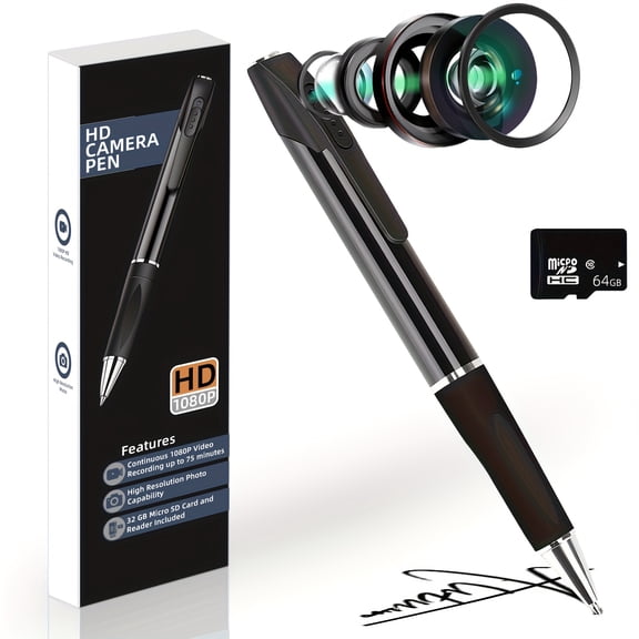 1pc HD 1080P Body Pen Camera, 64GB, Portable Security Cam for Lectures, Class, Office, Meetings, Indoor/Outdoor Surveillance, Motion Detection & Loop Recording