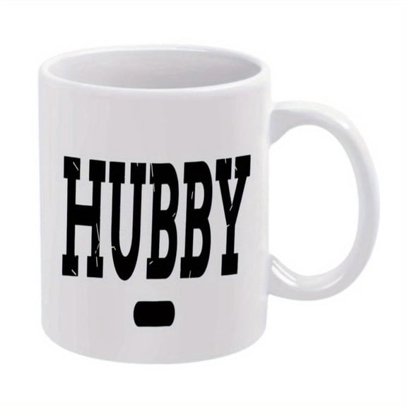 1pc HUBBY 11oz Ceramic Coffee Mug Black Text on White Reusable Hand Wash Only All Seasons Ideal Birthday Holiday Coffee Bar Accessories
