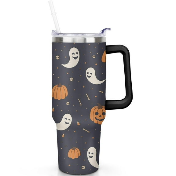 1pc Halloween 40oz Tumbler with Straw & Handle - Insulated Stainless Steel Cup | Holiday Gift for Man Women (Christmas, Valentine's, Birthday)