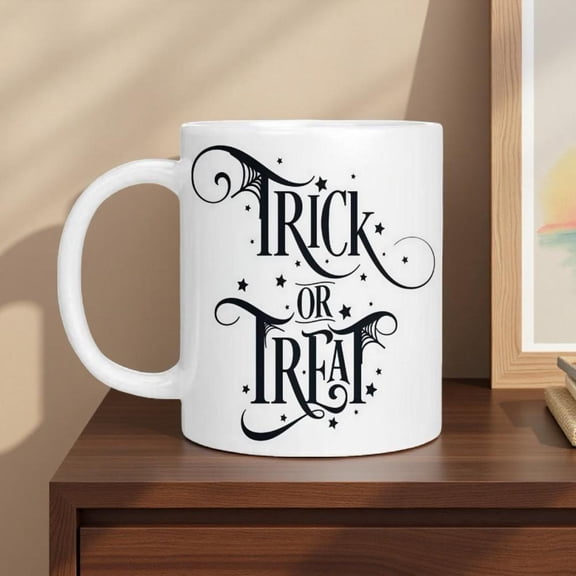 1pc Halloween Ceramic Mug 11oz 15oz Trick or Treat Coffee Tea Cup with Spider Web Bats Design Heat Resistant White Pot with Black Lettering Dishwasher Cup s Spooky Trick or Treat Parties