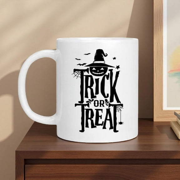 1pc Halloween Ceramic Mug 11oz 15oz White Black Trick or Treat Coffee Cup with Witch Hat Bats Jack O Lanterns Heat Resistant Dishwasher Cup Hot Cold Drinks Spooky s Parties