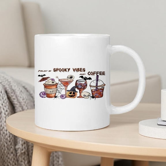 1pc Halloween Ceramic Mug Spooky Coffee Cup with Ghosts Pumpkins Bats Heat Resistant up to 350 F Dishwasher 11oz or 15oz Cup Hot Beverages Halloween Party Decorations Gifts Coffee