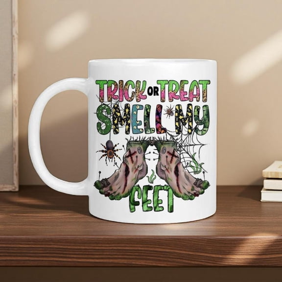 1pc Halloween Ceramic Mug Trick or Treat Spooky Cup with Feet Design Heat Resistant Coffee Tea Cup 11oz 15oz Dishwasher Halloween Party Decorations Gifts Friends Family or Classmat