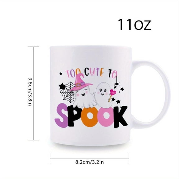 1pc Halloween Too Cute to Spook 11oz Ceramic Coffee Mug Ghosts with Witch Hats Spider Web Stars Design Reusable Drinkware Home Office Party Centerpiece Halloween Lovers Halloween D