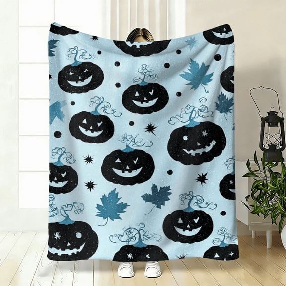 1pc Halloween Flannel Blanket - Soft Lightweight Throw with Pumpkin, Bat, Spider Web Jack-O-Lantern Patterns - All-Season Couch, Bed, Camping, Party Decor - Machine Washable Cozy Gift for