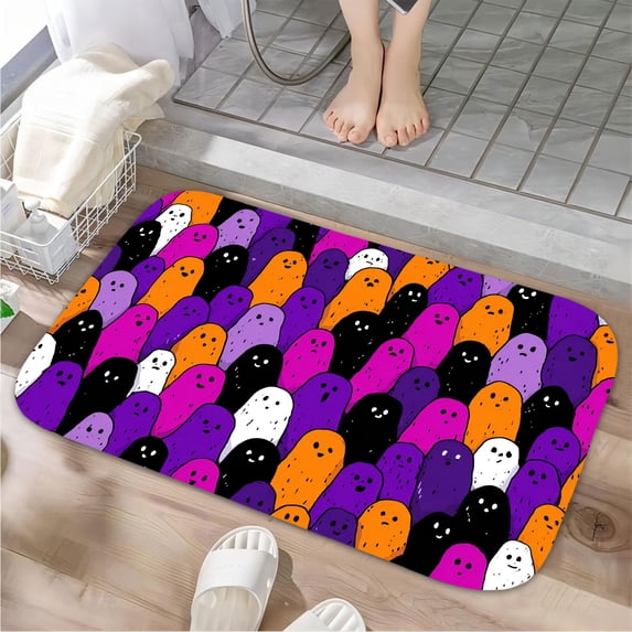 1pc Halloween Ghosts Absorbent Non-Slip Bathroom Thickened Flannel Rug Decor,Soft,Quick Drying,Suitable For Indoor/outdoor Use,Bathrooms,Bedrooms,Kitchens,Terrace,Laundry Rooms,16"x24"