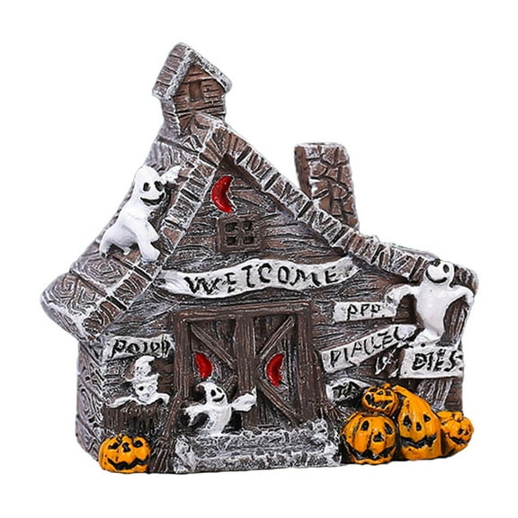 1pc Halloween Haunted House Resin Figurine - Spooky Horror Decor for Halloween Parties and Rooms
