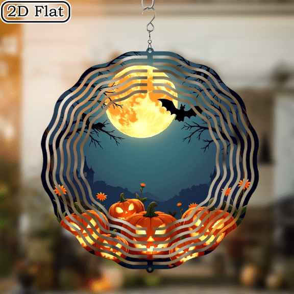 1pc Halloween Metal Wind Chime - Spooky OutdoorIndoor Decoration with Jack-O'-Lanterns, Bats, Full Moon - Heavy-Duty Wind-Powered Hanging Decor for Garden, Patio, Home - Perfect Halloween Christma