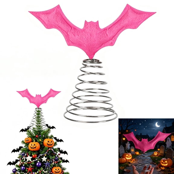 1pc Halloween Miniature Pink Bat Tree Topper Includes Purple Resin Hat and Spring Base 3.74 Inch Tree Ornaments Gift for Colleagues Neighbors Home Halloween Party DIY Decorations