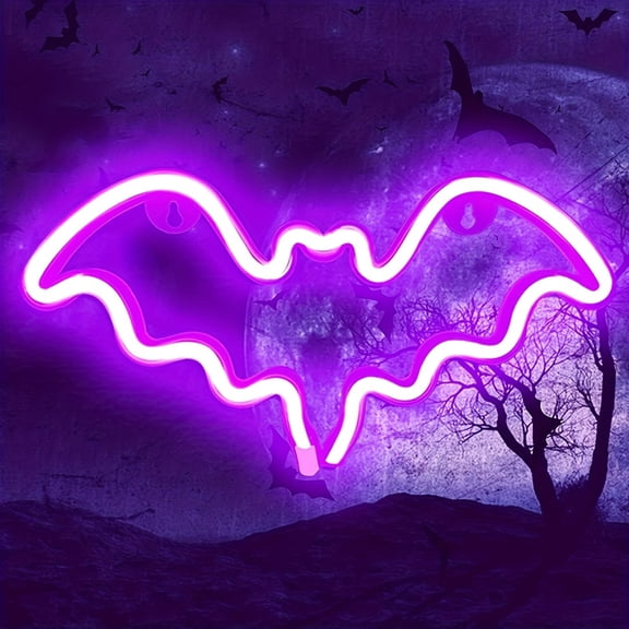 1pc, Halloween Neon Bat Decoration, USB Or Battery Powered - Dual Power Supply, Halloween Party LED Lights, Room, Game Room, Bedroom Atmosphere Decoration (Without Battery)