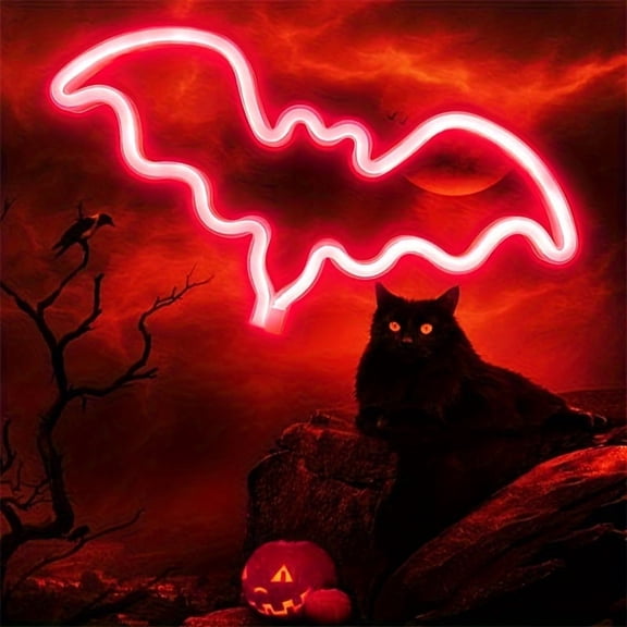 1pc, Halloween Neon Bat Decoration, USB Or Battery Powered - Dual Power Supply, Halloween Party LED Lights, Room, Game Room, Bedroom Atmosphere Decoration (Without Battery)