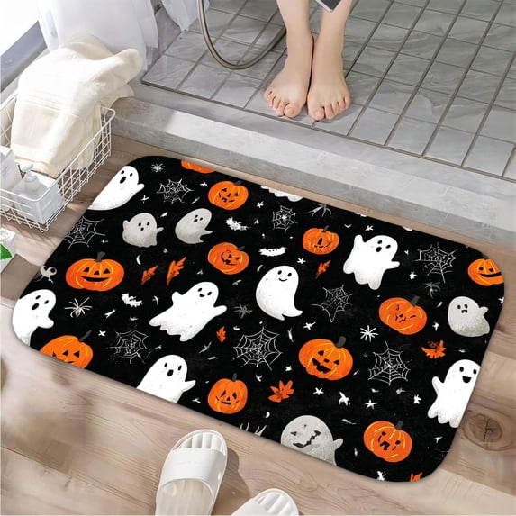 1pc Halloween Pattern Absorbent Non-Slip Bathroom Thickened Flannel Rug Decor,Soft,Quick Drying,Suitable For Indoor/outdoor Use,Bathrooms,Bedrooms,Kitchens,Terrace,Laundry Rooms,16"x24"