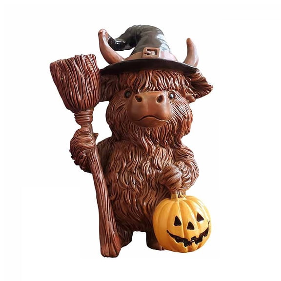 1pc, Halloween Pumpkin Skull Spider Highland Cow Gnomes Scottish Resin Statue Calf Lovers Gifts for Halloween Home Garden Kitchen Office Tiered Tray Table Decor