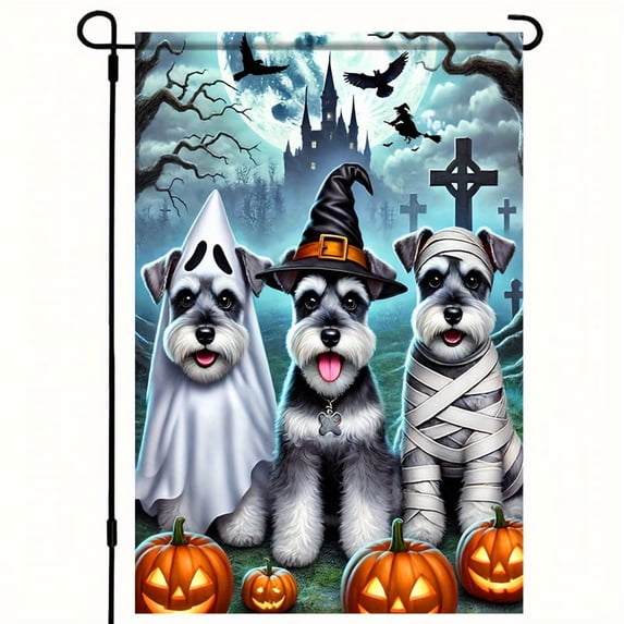 1pc, Halloween Schnauzer Party Flag, with Ghost Dress Up, Mummy Dress Up, Witch Costume Party, Ghost Black Castle & Cross Theme Night, Durable Polyester Fabric Outdoor Decoration, Perfect for Garden,
