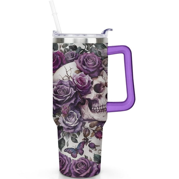 1pc Halloween Skull 40oz Tumbler with Straw & Handle - Insulated Stainless Steel Cup | Holiday Gift for Man Women (Christmas, Valentine's, Birthday)