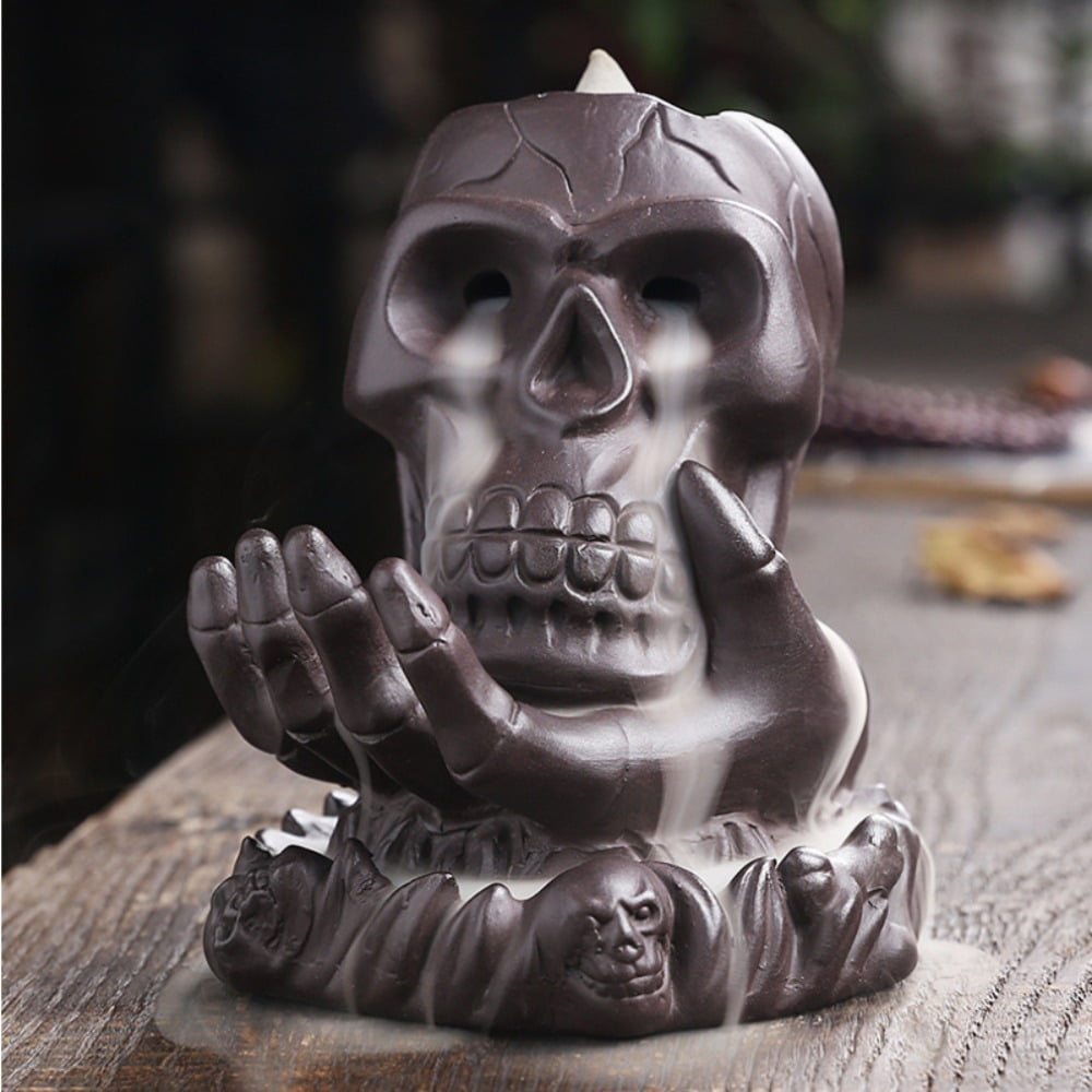 Ceramic Pumpkin Skull Incense Burner With Backflow Cones - Halloween & Aromatherapy Decor (Green)