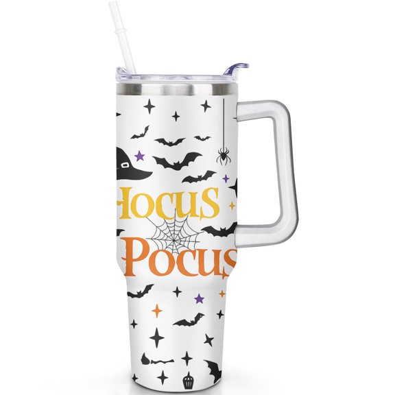 1pc Halloween Witch 40oz Tumbler with Straw & Handle - Insulated Stainless Steel Cup | Holiday Gift for Man Women (Christmas, Valentine's, Birthday)