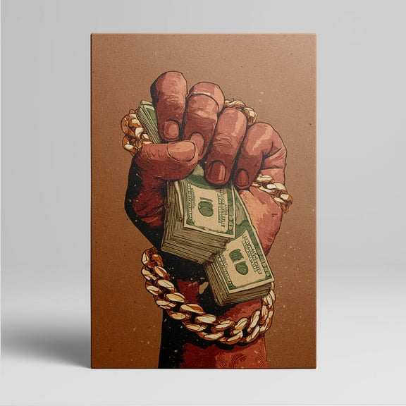 1pc Hand - Clutching Stacks of Dollar Bills and Gold Chain Graphic Framed Decor room hanging Wall Picture Decor for Home Gifts, living room, bathroom, bedroom, kitchen wall art decor canvas wall art