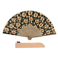 thumbnail image 1 of 1pc Hand Fan Flower Design Sunflower Helianthus Annuus Foldable 23cm 9inch with Bamboo Rib and Cotton Pouch, 1 of 5
