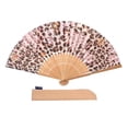 thumbnail image 1 of 1pc Hand Fan Flower Leopard Foldable 23cm 9inch Bamboo Rid  Fan with Slender Cotton Pouch, 1 of 8