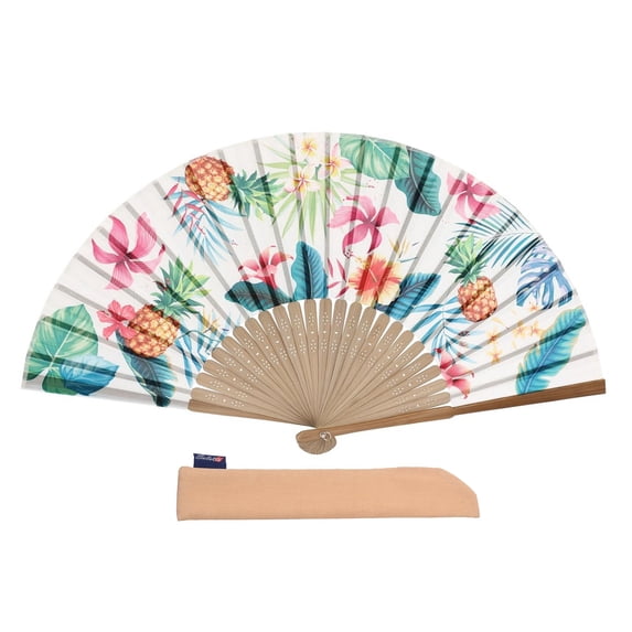 1pc Hand Fan Fruits Design Pineapple Foldable 9inch 23cm with Bamboo Rib and Cotton Pouch