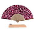 thumbnail image 1 of 1pc Hand Fan Pink Leopard Foldable 23cm 9inch with Bamboo Rib and Durable Fabric, 1 of 8