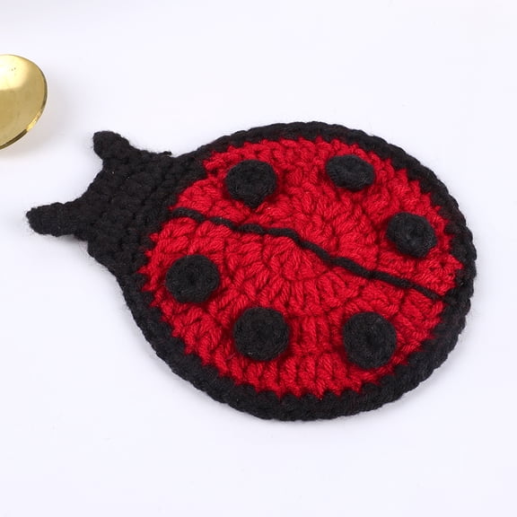 1pc Hand Knitted Ladybug Pattern Coaster Fun Hostess Gift Table Decoration Cute Gift Idea Coffee Cup Mug Coaster