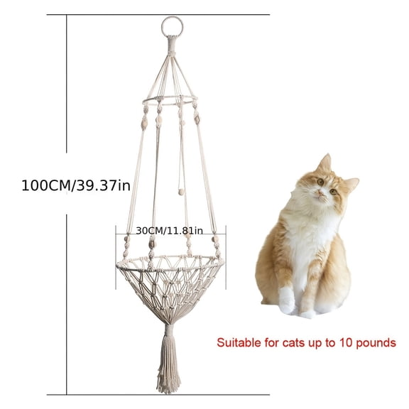 1pc Hand-Woven Macrame Cat Hammock Swing, Polyester Fiber Filled, Tassel Hanging Cat Bed for All Seasons - No Cushion Included, Durable and Comfortable