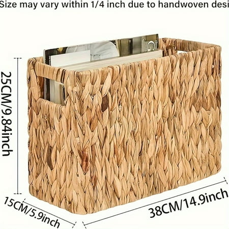 1pc Hand-Woven Magazine Holder, Magazine Wicker Basket For Bathroom, Office, Rattan Magazine Holder, Natural Water Hyacinth