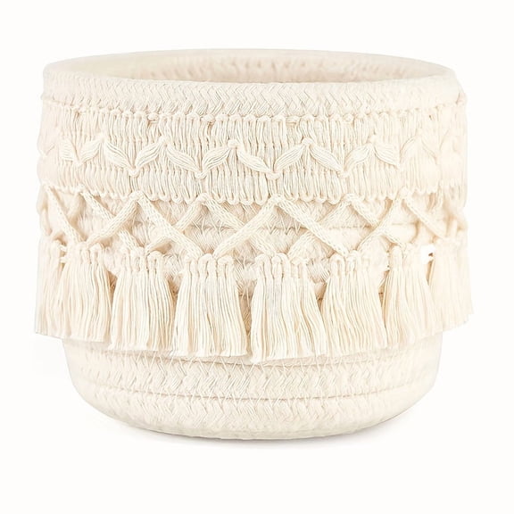 1pc Handcrafted Boho Chic Makeup Brush Holder,Dual-Tone Woven Cosmetic Storage Basket with Tassel Detail, Lightweight