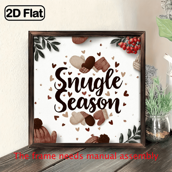 1pc Handcrafted Rustic Wooden Wall Sign Vintage Snuggle Season Heart Scarf Design Christmas Decor, 8x8in Recycled Wood Plaque for Entryway, Bedroom, Cozy Winter Home Decoration with Cursive Letter