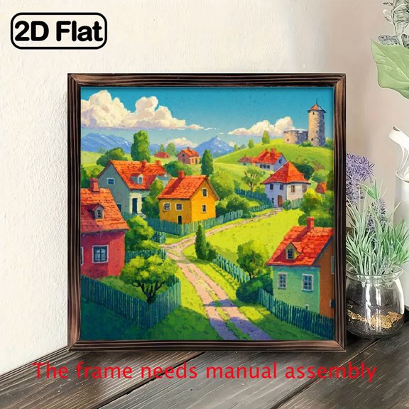 1pc Handcrafted Vintage Countryside Wooden Wall Art - Rustic House Greenery Scene, Classic Style, Perfect for Living Room, Bedroom, Coffee Shop Decor - Ideal Gift for Home Enthusiasts, Coffee 8*8in