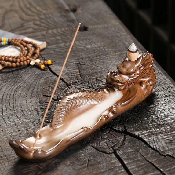 1pc Handmade Ceramic Incense Burner with Dragon and Cloud Design Backflow Cone Incense Holder for Home Decoration (Without Incense)