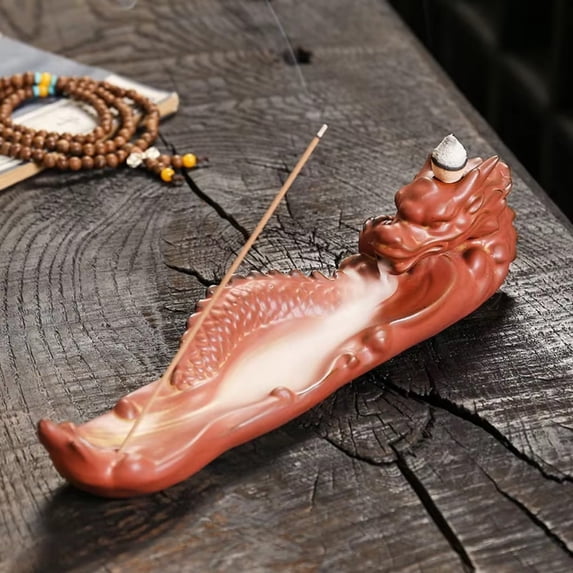 1pc Handmade Ceramic Incense Burner with Dragon and Cloud Design Backflow Cone Incense Holder for Home Decoration (Without Incense)