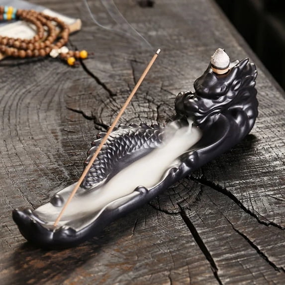 1pc Handmade Ceramic Incense Burner with Dragon and Cloud Design Backflow Cone Incense Holder for Home Decoration (Without Incense)