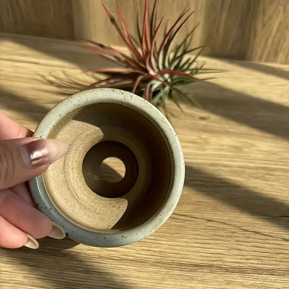 1pc Handmade Ceramic Succulent Planter Orange Flowers Green Leaves Retro Indoor Outdoor Pot Drainage Holes Durable Home Office Patio Garden Succulent Container Floral