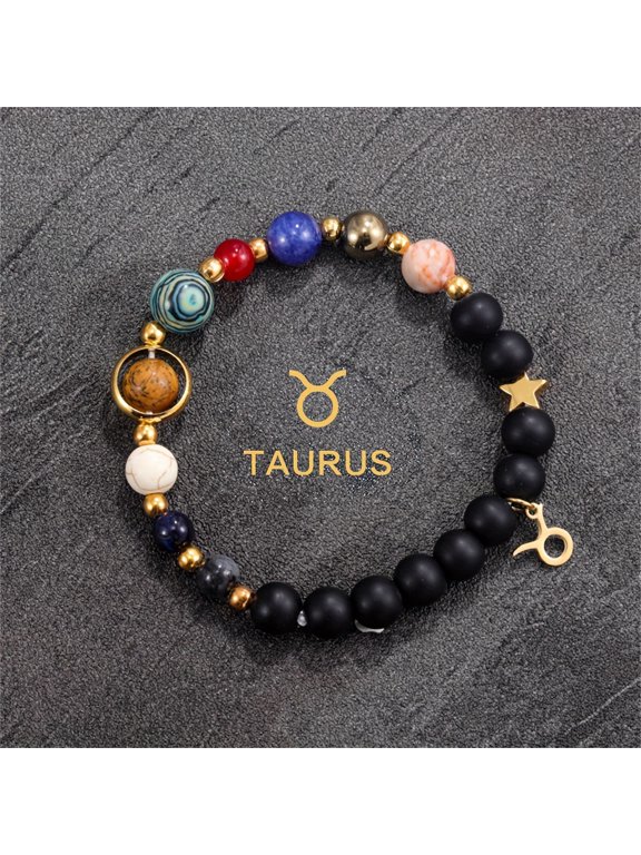 1pc Handmade Natural Stone Beaded Bracelet, Aries Taurus Gemini Leo Virgo Libra Scorpio Sagittarius Capricornus Aquarius Pisces Gifts for Women,L0566-Taurus