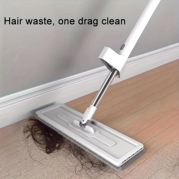 1pc, Hands-Free Squeeze Mop, Includes Two Extra Mop Heads, Flat Microfiber Cloth For Floors, Home Cleaning Equipment, In White Color