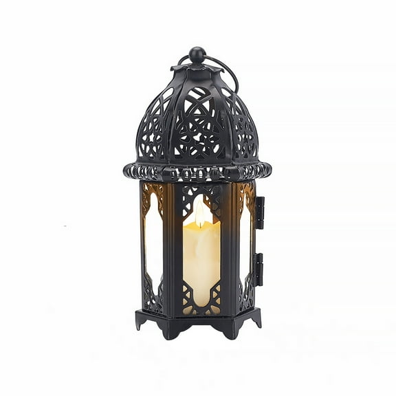 1pc Hanging Lantern Iron Candle Holder for Indoor Outdoor Events Parities and Weddings Black 8.25x16cm