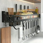 1pc Hanging Spice Rack Wall Mount, Hanging Pot Rack, Space-Saving Kitchen Utensil Rack with Hooks, Kitchen Storage Shelf for Utensils Spatula Spoon, Seasoning Jar Organize