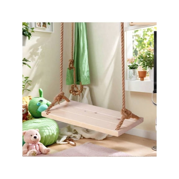 1pc Hanging Wooden Swing, Tree Swing For Adultswith , Adjustable Hemp Rope Plus Tree Straps , Wood Swing Set Seat For Outdoor And Indoor Use,Adjustable Height,Waterproof Hanging Swing Seat