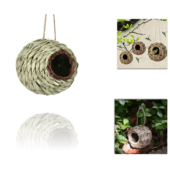 1pc Hanging Woven Grass Bird Hut, Natural Straw Round Birdhouse Nest, Outdoor Backyard Wildlife Shelter