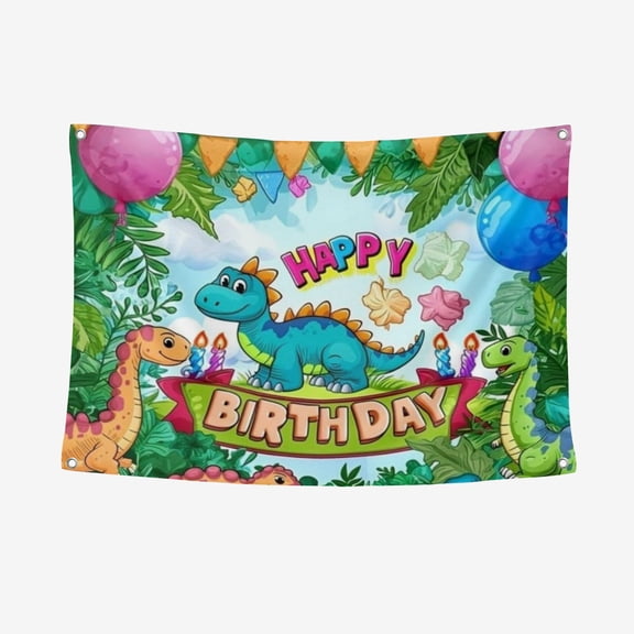 1pc Happy Birthday Cartoon Dinosaur Backdrop Colorful Polyester Photography Background With Wild Forest Theme, Balloons, And Banner Props For Multipurpose Birthday Party Decorations