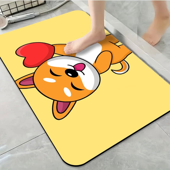 1pc Happy Dog with Heart Bathroom Rug Bathroom Decor and Accessories- Durable,Anti Slip,And Quick Drying,Suitable For Indoor/outdoor Use - Perfect For Bathrooms,Bedrooms,Kitchens