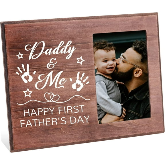 1pc Happy First Father's Day Picture Frame 4x6 inch Daddy & Me Picture Frame Hanging/Tabletop Wooden Daddy Gifts Photo Frame from Daughter Son Picture Frame Gift for Fathers Day Birthday