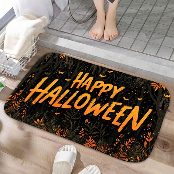 1pc Happy Halloween Absorbent Non-Slip Bathroom Thickened Flannel Rug Decor,Soft,Quick Drying,Suitable For Indoor/outdoor Use,Bathrooms,Bedrooms,Kitchens,Terrace,Laundry Rooms,16"x24"