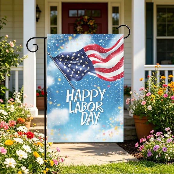 1pc Happy Labor Day Waving American Flag & Sparkle Print Garden Flag, Double Sided 2D Printed, 12x18 Inch, No Flagpole