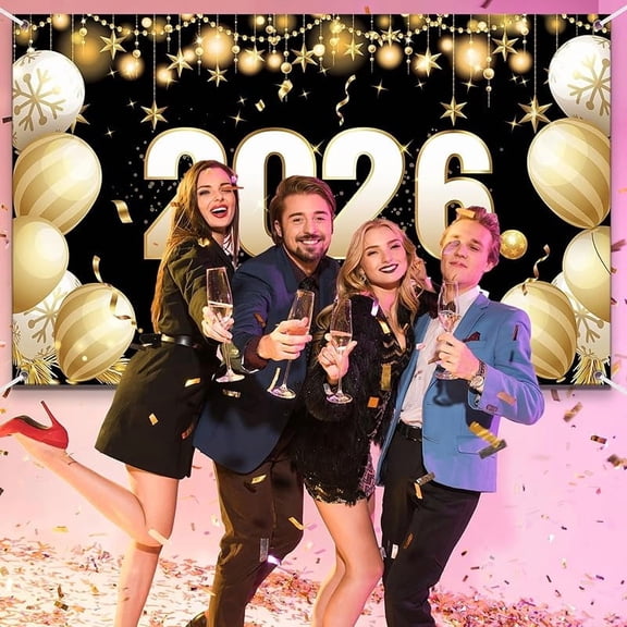 1pc Happy New Year Banner 2026,70.8x43.3in Extra Large Size Happy New Year Backdrop New Years Decorations 2026New Years Eve Party Supplies 2026 for Home Garden NYE Photo Booth Photoshoot Backdrop
